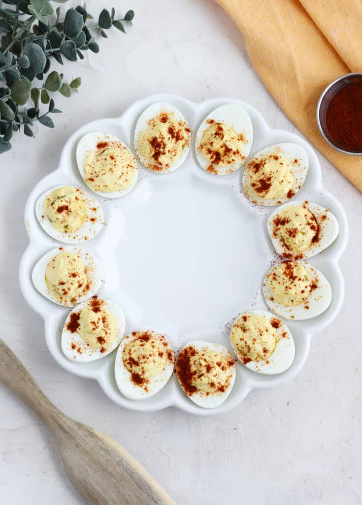 a platter of deviled eggs