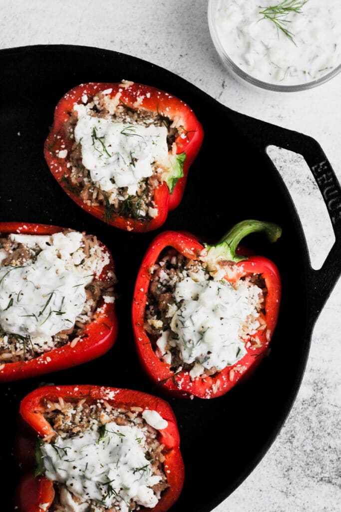 greek stuffed peppers with rice and feta