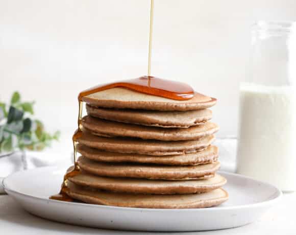 pancakes with a syrup drizzle