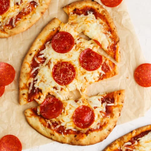 pepperoni flatbread pizza with cheese pull